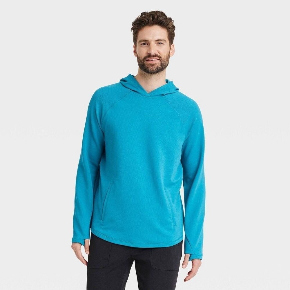 Men's Heavy Waffle Hooded Sweatshirt - All‎ in Motion Blue XXL NWT